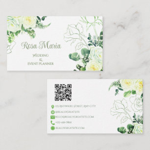 White Feminine Watercolor Floral Event Planner Business Card