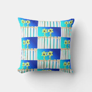 White Fence and Sunflowers Cushion