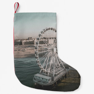 WHITE FERRIS WHEEL NEAR WATER SMALL CHRISTMAS STOCKING