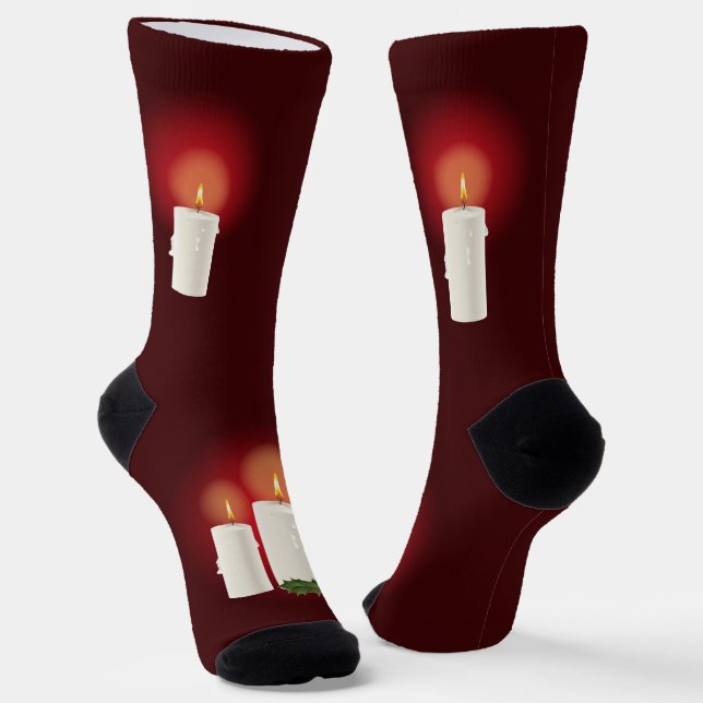 White Festive Christmas Candles On Red Socks (Angled)