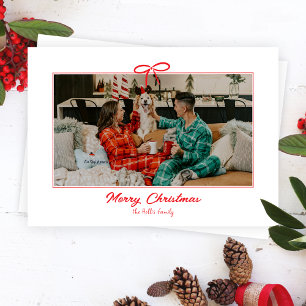 White Festive Red Bow Christmas Holiday Photo Card