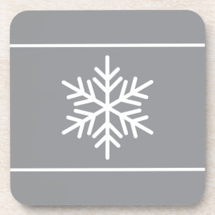 White Festive Snowflake Stripes On Modern Grey Coaster