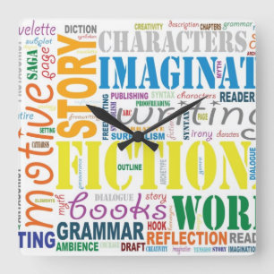 White Fiction Writer's Word Art Clock