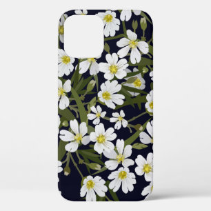 White field flowers: vintage pattern. iPhone 12 case