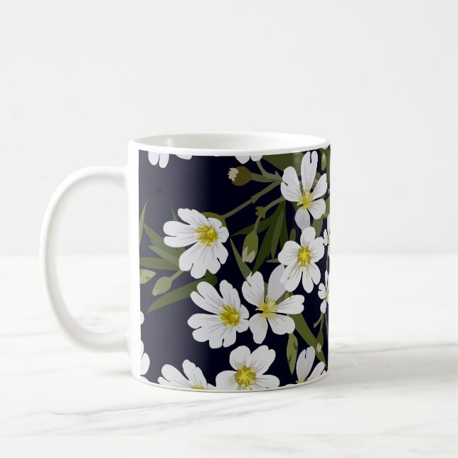White field flowers: vintage pattern. coffee mug (Left)