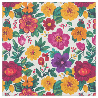 White Fiesta Floral Extravaganza Fabric