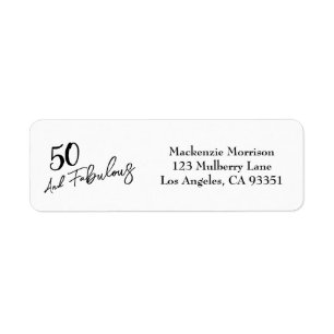 White Fifty and Fabulous Script Birthday Party Return Address Label