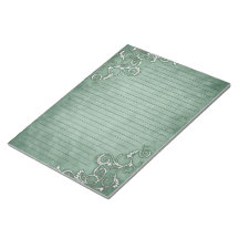 White Filigree on Moss Sage Green Lined Stationery