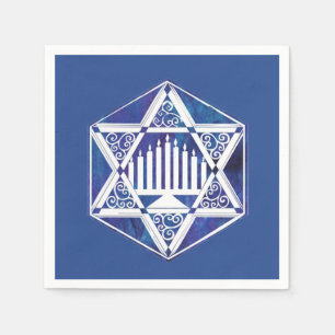 White filigree star menorah Hanukkah Napkin