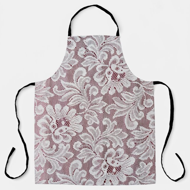 White fine elegance lace texture with seamless bea apron (Front)