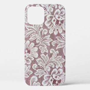 White fine elegance lace texture with seamless bea iPhone 12 case