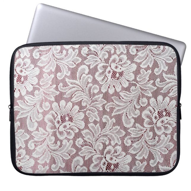 White fine elegance lace texture with seamless bea laptop sleeve (Front)