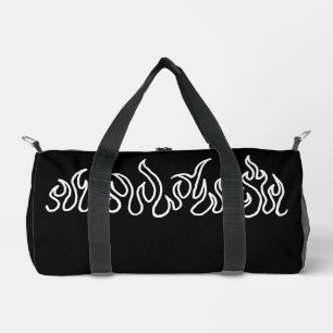 White Fire Flames Blaze Outline Duffle Bag