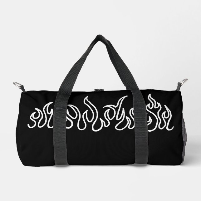 White Fire Flames Blaze Outline Duffle Bag (Front)