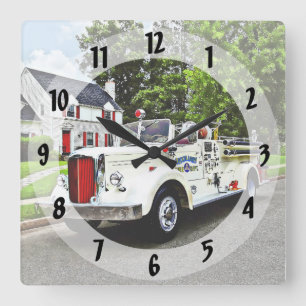 White Fire Truck Square Wall Clock