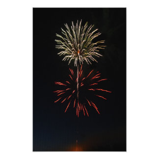 White Fireworks Burst Over Red Fireworks Burst Photo Print