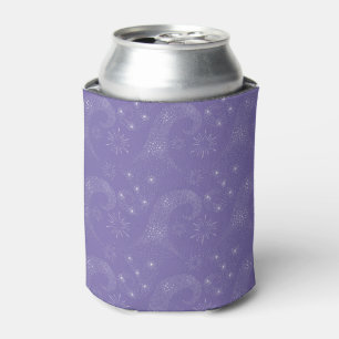 White Fireworks Purple Shining Stars Dots Wave Can Cooler