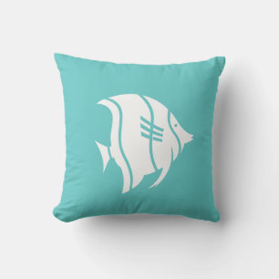 white fish on teal blue pillow