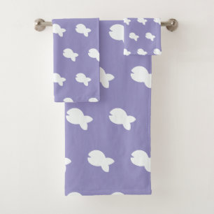 White Fishy Fishy Kids Lavender Bath Towel Set