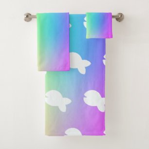 White Fishy Fishy Kids Rainbow Bath Towel Set