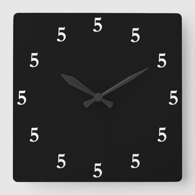 White Five o'Clock Somewhere on Black Square Wall Clock (Front)