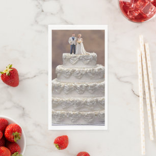 White Five Tier Wedding Cake With Bridal Couple, Napkin