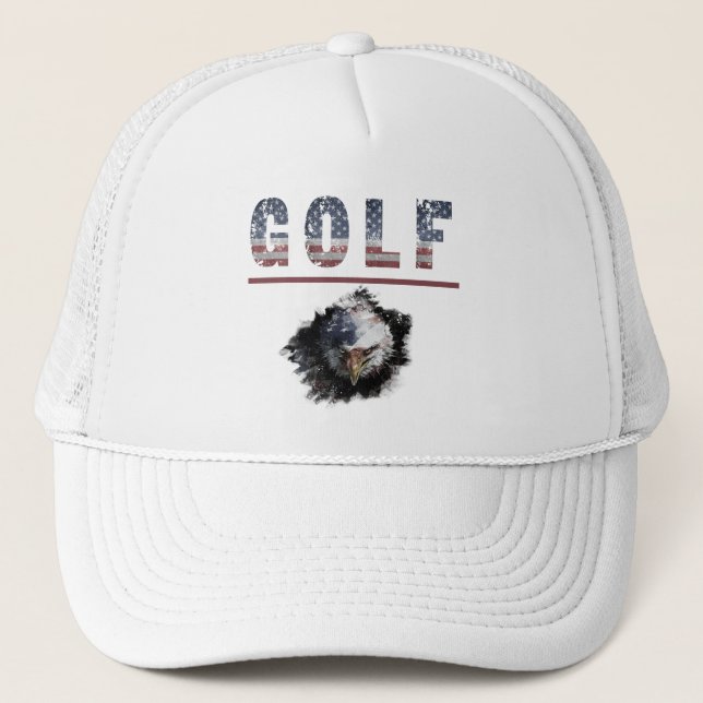 *~* White Flag USA Patriotic Modern American GOLF Trucker Hat (Front)