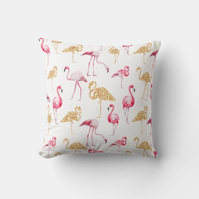 White Flamingo Print. Cushion (Front)