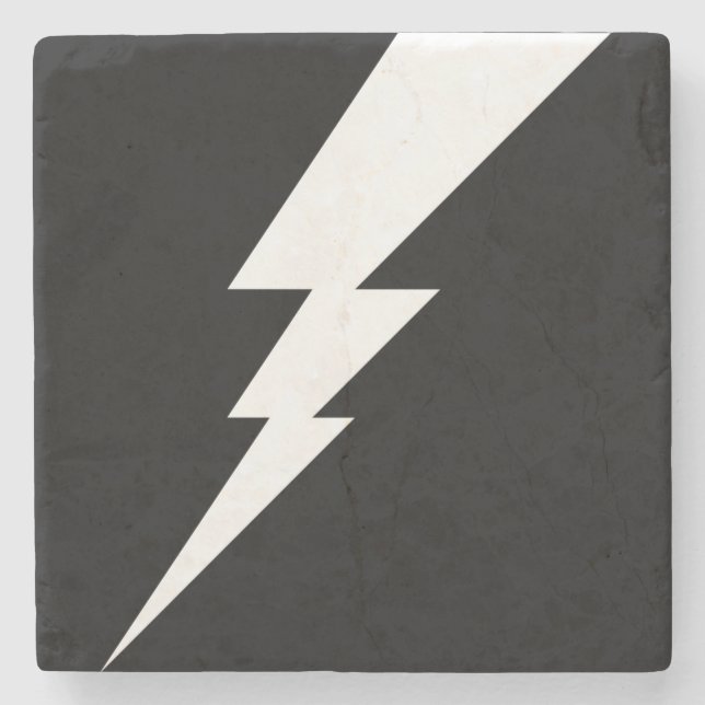 White Flash Lightning Bolt Stone Coaster (Front)