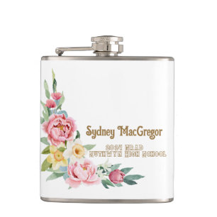 White Flask with Pink Peonies Graduation