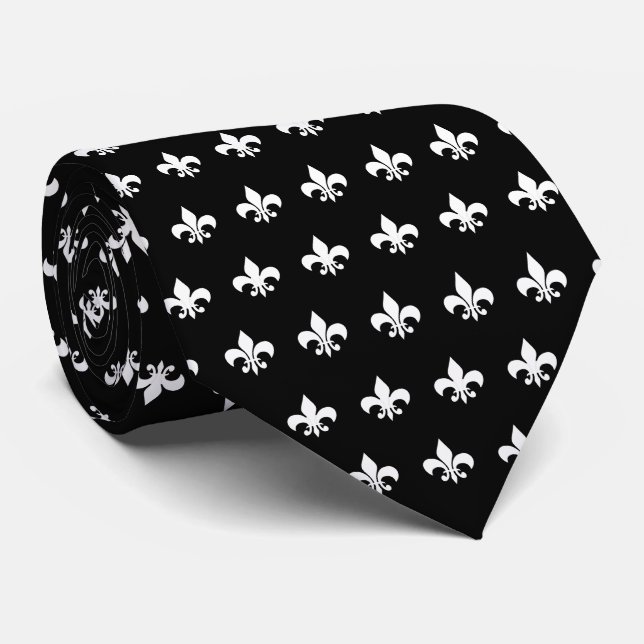 White Fleur De Lis - customise background colour Tie (Rolled)