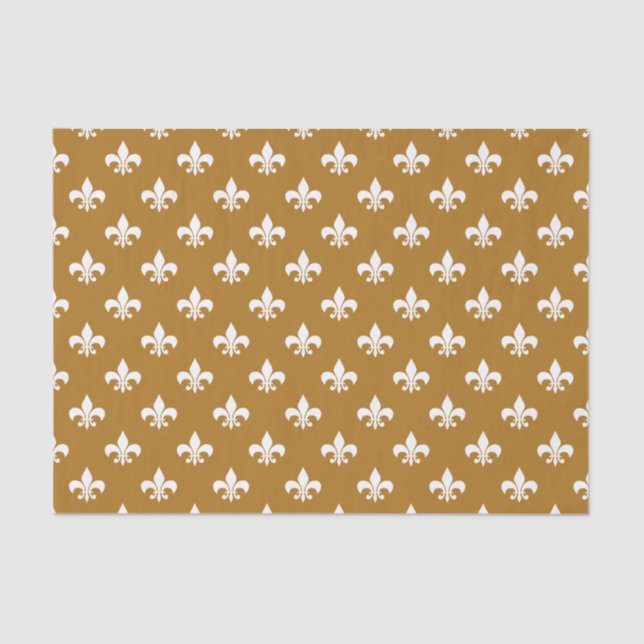 White Fleur-de-lis on Matte Gold Tissue Paper (Front)