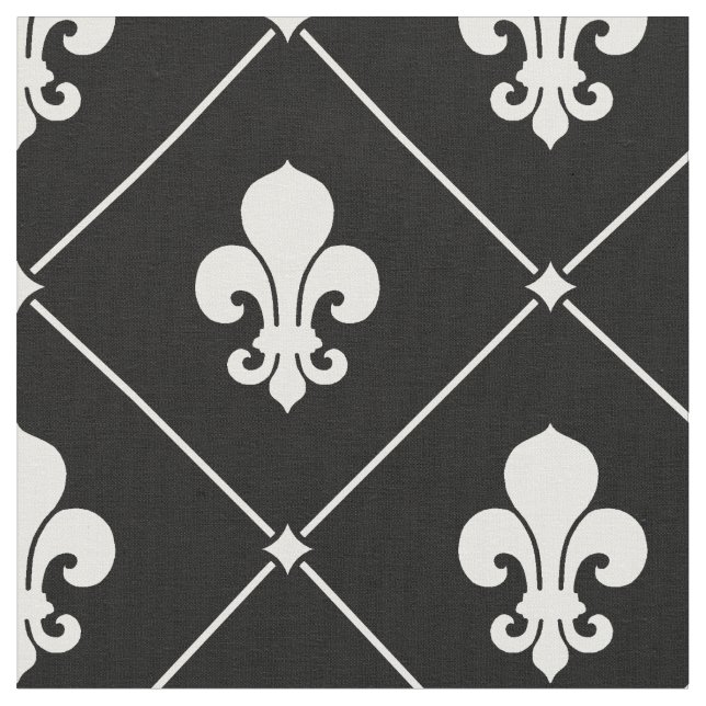 White Fleur De Lis Pattern Fabric (Close Up)