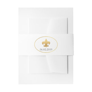 White Fleur De Lis Wedding Invitation Belly Band