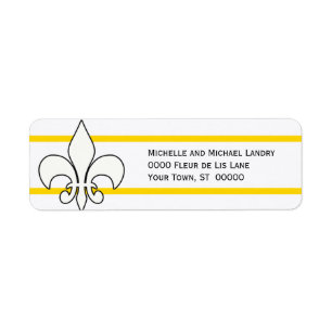 White Fleur de Lis with Gold Stripes Return Address Label