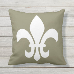 White Fleur de Lys Your Choice Background Colour Cushion