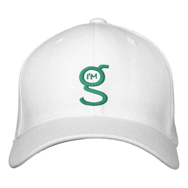White Flex Fit Cap w Green Logo Embroidered (Front)