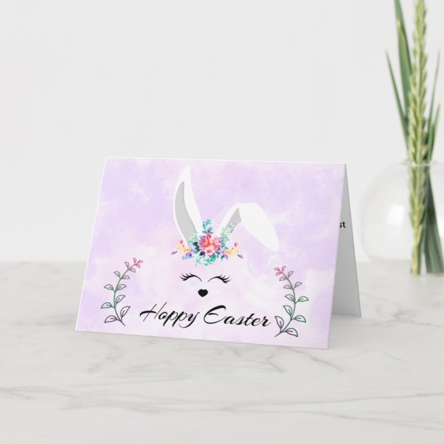 White Floppy-Eared Bunny Hoppy Easter Folded Card (Front)
