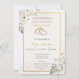 White floral 50th wedding anniversary invitation