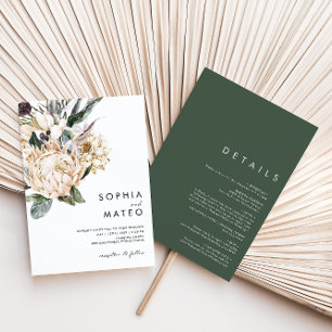 White Floral All In One Wedding Invitation