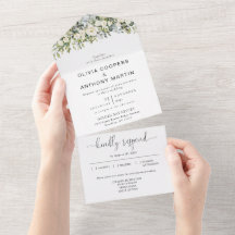 White Floral All in One Wedding Invite