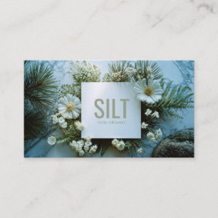 White Floral and Evergreen Pine Marble Texture Business Card
