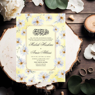 White floral and Yellow Islamic Muslim Wedding Invitation