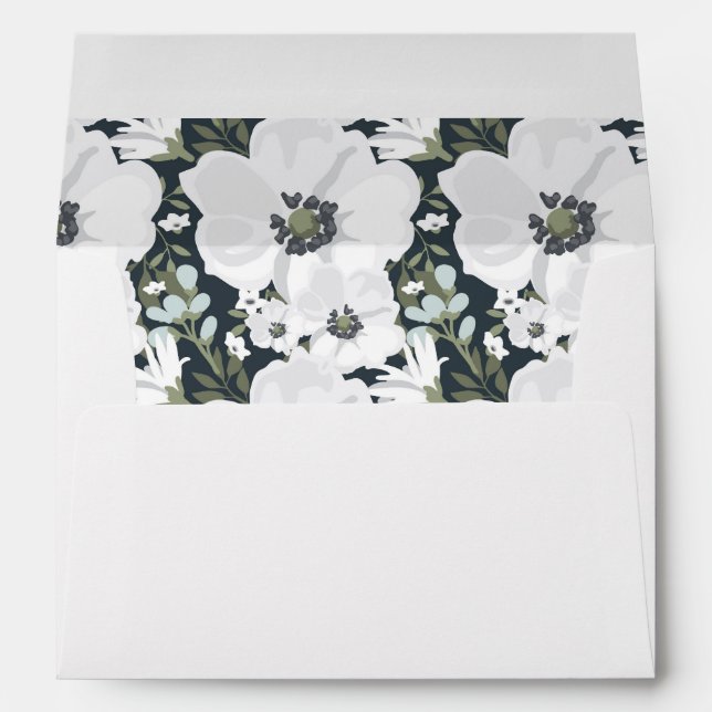 White Floral Anemone lined Wedding Envelope (Back (Bottom))