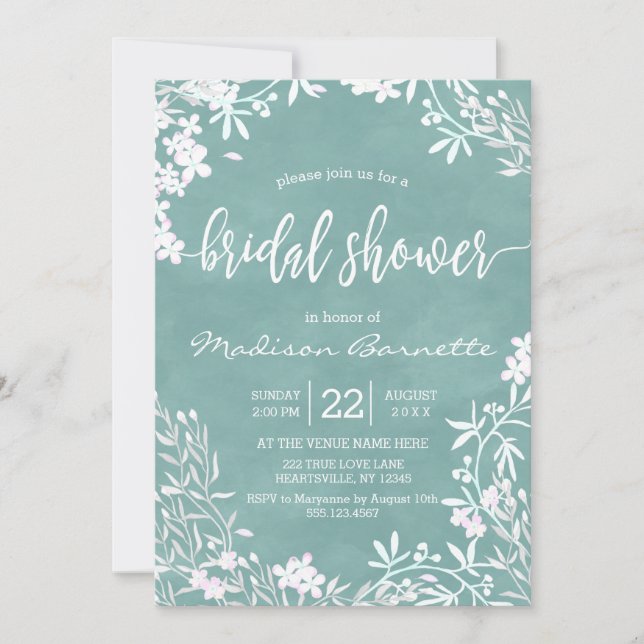 White Floral Any Colour Bridal Shower Invitation (Front)