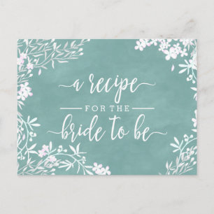 White Floral Any Colour Bride Wedding Recipe Card