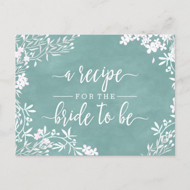 White Floral Any Colour Bride Wedding Recipe Card (Front)