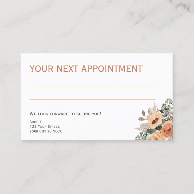 White Floral apricot, no logo Appointment Card (Front)