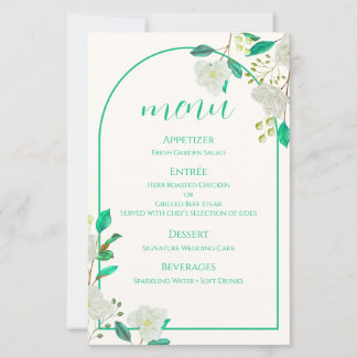 White Floral Arch Menu Card