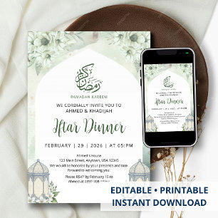 White Floral Arch Ramadan Iftar Dinner Invitation
